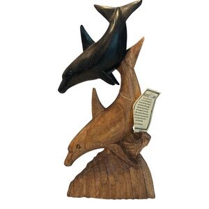 Handcrafted Asia Overland Wooden Dolphin Sculpture